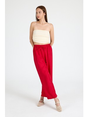 Kırmızı Bel Lastikli Pamuklu Örme Pantolon 8045A