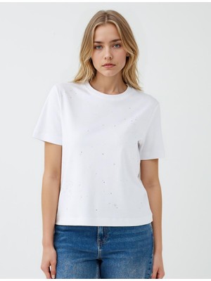 Jimmy Key Beyaz %100 Pamuk Kısa Kollu Basic Örme Tişört