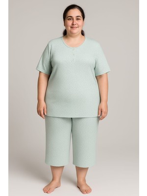 Balis Pijama Büyük Battal Beden Benekli Kaprili Pijama Takımı/2xl-3xl-4xl