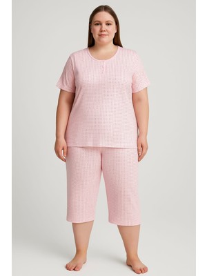 Balis Pijama Büyük Battal Beden Benekli Kaprili Pijama Takımı/2xl-3xl-4xl