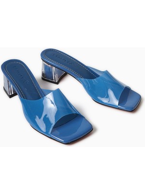 Persa Mavi Şeffaf Bantlı Şeffaf Topuklu Kadın Terlik
