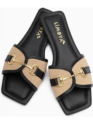 Elanor Siyah Tokalı Düz Tabanlı Kadın Terlik