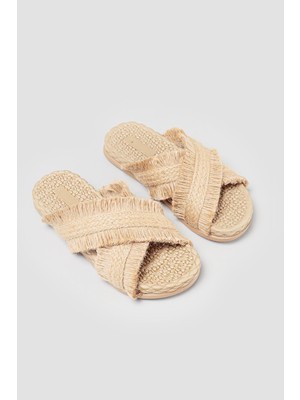 Rachael Ten Hasır Çapraz Kalın Bantlı Terlik