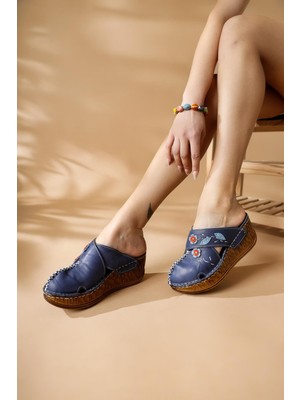 Hakiki Deri Alto Sax Dolgu Terlik Eskitme Tabanlı Comfort Terlik