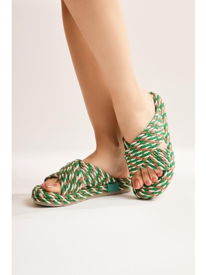 Leiya Mavi Çapraz Bantlı Halat Terlik