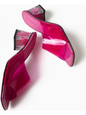 Persa Fuşya Şeffaf Bantlı Şeffaf Topuklu Kadın Terlik