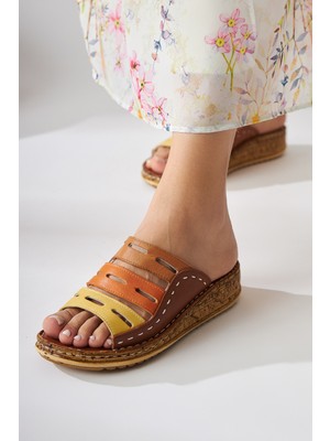 Hakiki Deri Joelle Taba Comfort Lazer Kesim Terlik