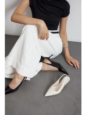 Seniorah Noda Siyah Cilt Lastik Detaylı Kadın Topuklu Ayakkabı