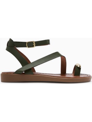 Limoya Anisa Haki Çapraz Bantlı Parmak Arası Tokalı Kadın Sandalet