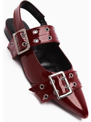 Limoya Davin Bordo Rugan Kemerli Sivri Burunlu Kadın Sandalet