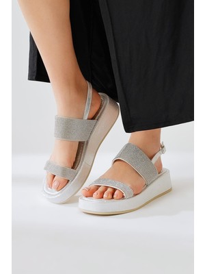 Limoya Cisela Gümüş Taşlı Bantlı Sandalet