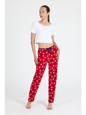 Kırmızı Pati Desenli Pijama Altı 4524