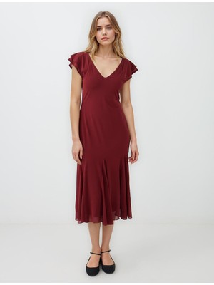 Jimmy Key Bakır V Yaka Kısa Kollu Dar Kesim Örme Midi Elbise