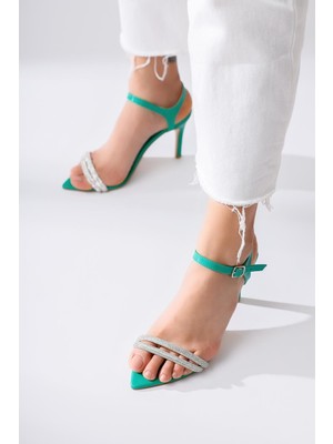 Leigh Yeşil Taş Detaylı Topuklu Sandalet