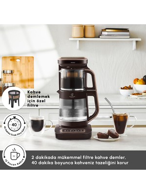 Karaca Çaysever Robotea Pro Connect 4 In 1 Konuşan Cam Çay Makinesi Walnut Brown