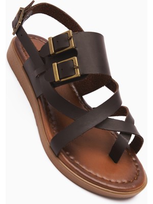 Limoya Hakiki Deri Doraseos Toka Detaylı Kahve Gladyatör Sandalet