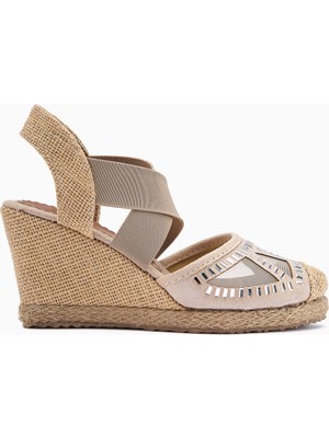 Limoya Meliza Vizon Lastikli Hasır Tabanlı Topuklu Kadın Sandalet