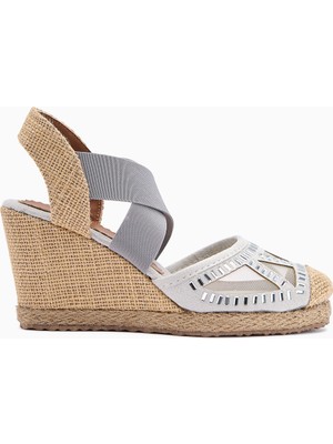 Limoya Meliza Gri Lastikli Hasır Tabanlı Topuklu Kadın Sandalet