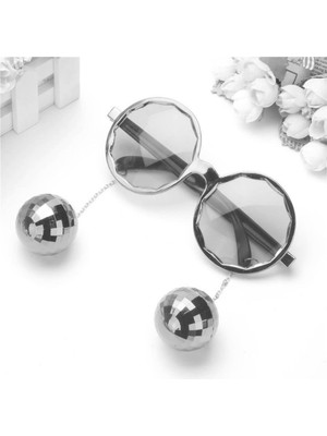 Gümüş Renkli Disko Toplu Küpeli Parti Gözlüğü