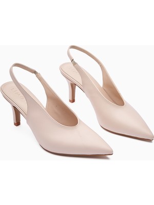 Remas Bej Sivri Burunlu Ince Topuklu Kadın Sandalet