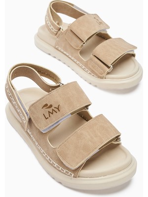 Sanna Bej Nakış Detaylı Cırtlı Kadın Sandalet