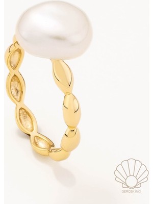 Ince Burgulu Düğme Inci Yüzük