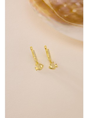 925 Ayar Gümüş Gold Kaplama Sallantılı U Model Balık Küpe