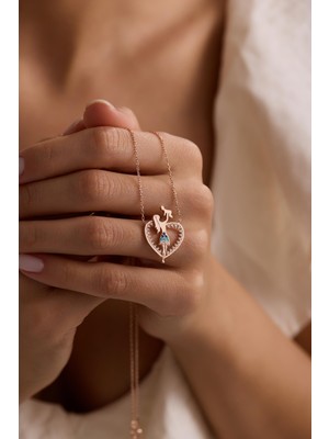 925 Ayar Gümüş Rose Kaplama Kalp Model Anne Bebek Kolye