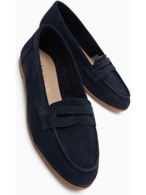 Hakiki Deri Solina Lacivert Süet Mokasen Ayakkabı Rahat Günlük Loafer
