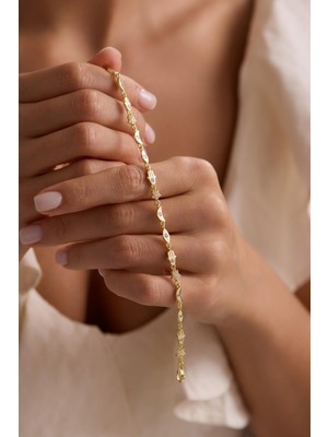 925 Ayar Gümüş Gold Kaplama Fatma Ana Eli , Yıldız ve Ay Figürlü Bileklik