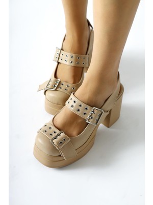 Marise Nud Oval Burunlu Platformlu Çift Kemer Aksesuarlı Günlük Ayakkabı