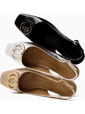 Lania Siyah Küt Burunlu Toka Detaylı Kısa Topuklu Kadın Günlük Ayakkabı