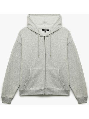 Koton Fermuarlı Kapüşonlu Kanguru Cepli Uzun Kollu Oversize Spor Sweatshirt