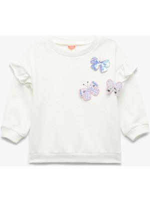 Koton Şardonlu Uzun Kollu Bisiklet Yaka Kelebek Detaylı Fırfırlı Sweatshirt