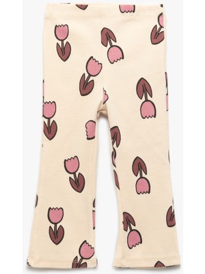 Koton Pamuklu Beli Lastikli Çiçek Desenli Ispanyol Paça Tayt