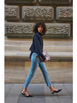 Seniorah Siyah Cilt File Detaylı Sivri Burun Kadın Topuklu Ayakkabı