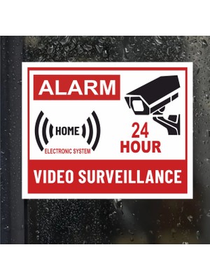 24 Saat Kamera Güvenlik Sticker Folyo Baskı 5 Adet Etiket Dış Mekan 15X12CM