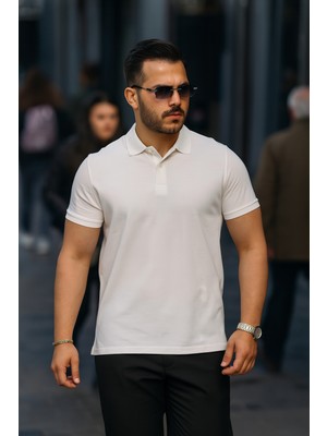 Erkek Pamuklu Basic Ekru Polo Yaka Tişört