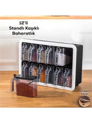 12'li Standlı Kaşıklı Baharatlık Seti