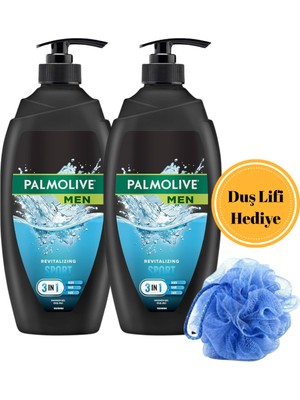 Palmolive Men Sport 3'ü 1 Arada Duş Jeli 750 ml X2 + Hediye Duş Lifi – Yüz, Vücut ve Saç Için Canlandırıcı Erkek Bakım Seti