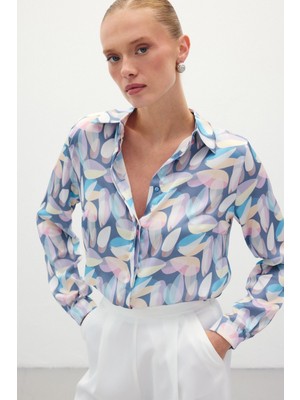 Desenli Uzun Gömlek - Mavi