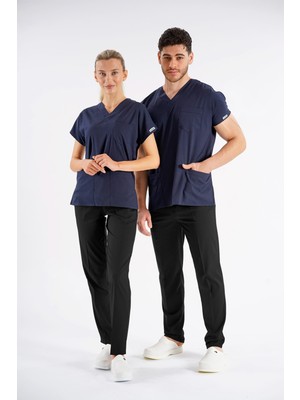 Lion Üniforma Lacivert Dr.greys Modeli Likralı Hemşire Doktor Forması Scrubs Tek Üst Yarasa Kol