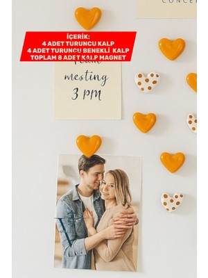 Dekoratif El Yapımı Kalpli Magnet Seti 8'li - Turuncu Benekli Buzdolabı Süsü| V Vanilla Concept