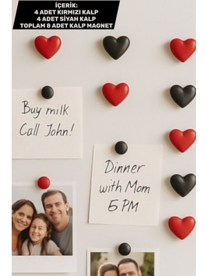 Dekoratif El Yapımı Kalpli Magnet Seti 8'li - Kırmızı ve Siyah Buzdolabı Süsü| V Vanilla Concept