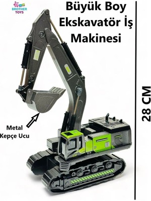 Brother Toys Oyuncak Ekskavatör Iş Makinesi Büyük Boy 28 Cm. Yeşil Renk Kepçe Iş Makinası Metal Uçlu