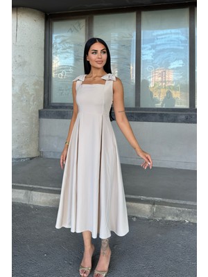 Omuz Fiyonk Detaylı Uzun Elbise 50332