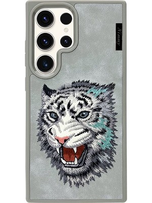 Nimmy Samsung Galaxy S25 Ultra | MagSafe Uyumlu 3D Gerçek Nakış İşlemeli Kar Leoparı Premium Kılıf 2.0