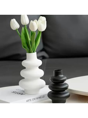Modern & Minimal 2'li Seramik Vazo Seti | Beyaz