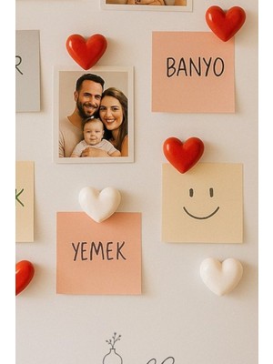 Dekoratif El Yapımı Kalpli Magnet Seti 8'li - Kırmızı ve Beyaz Buzdolabı Süsü| V Vanilla Concept