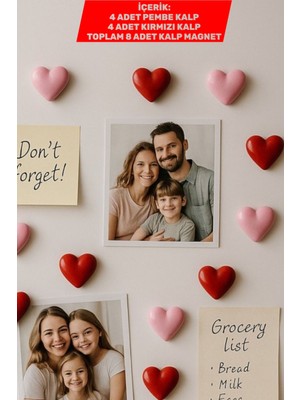 Dekoratif El Yapımı Kalpli Magnet Seti 8'li - Pembe ve Kırmızı Buzdolabı Süsü| V Vanilla Concept